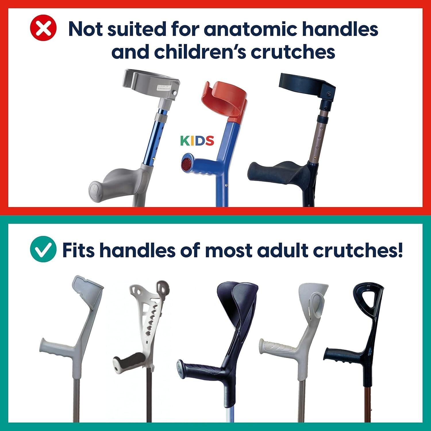 Ergonomic Crutch Handle Grips with Easy-Clean Silicone - Set of 2, Prevent Falls