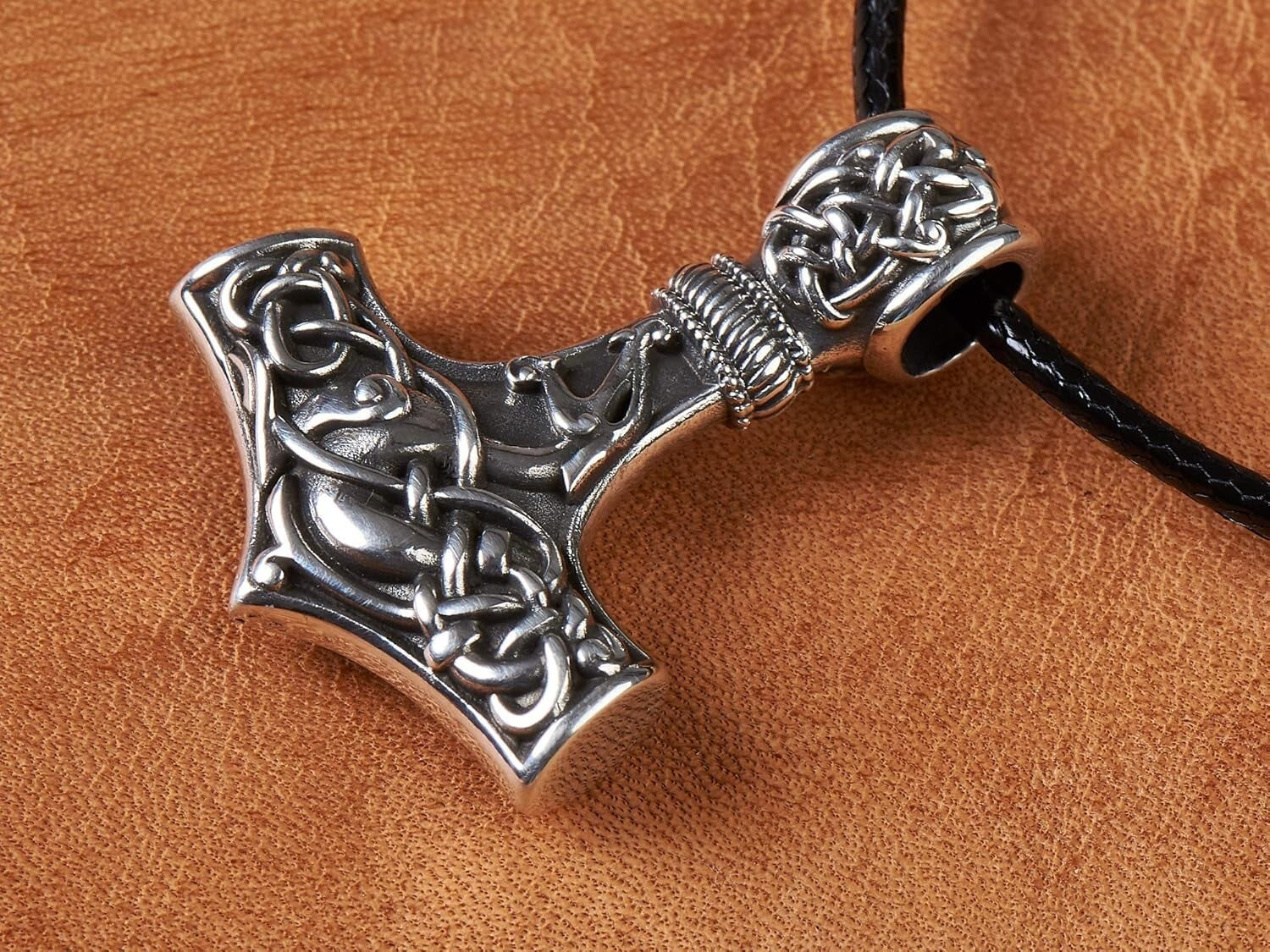 925 Silver Double-Sided Viking Thor's Hammer Pendant - Adjustable Necklace
