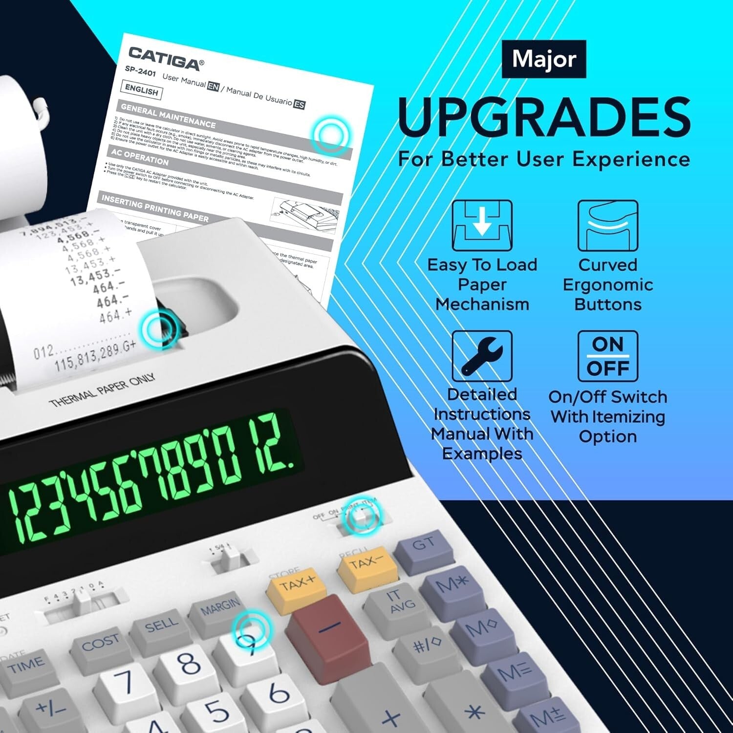 12-Digit Thermal Printing Calculator with Fast Tape Output & Fluorescent Display
