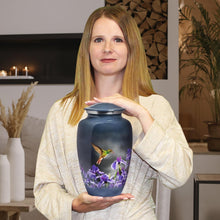 Load image into Gallery viewer, Large Decorative Burial Urn for Human Ashes - 200LB Capacity, Gray Hummingbird