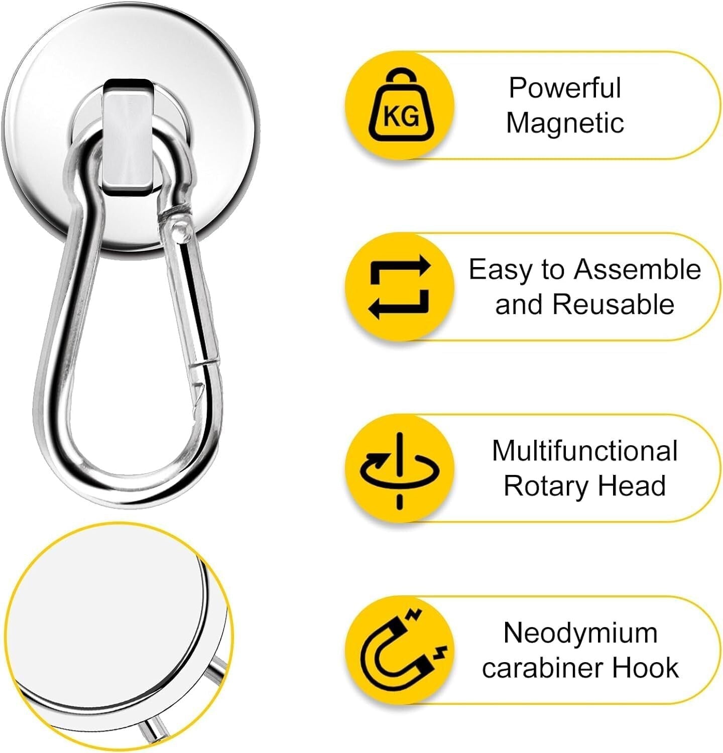 Durable 110lbs Magnetic Hooks with Swivel Carabiner - Perfect for Metal Surfaces