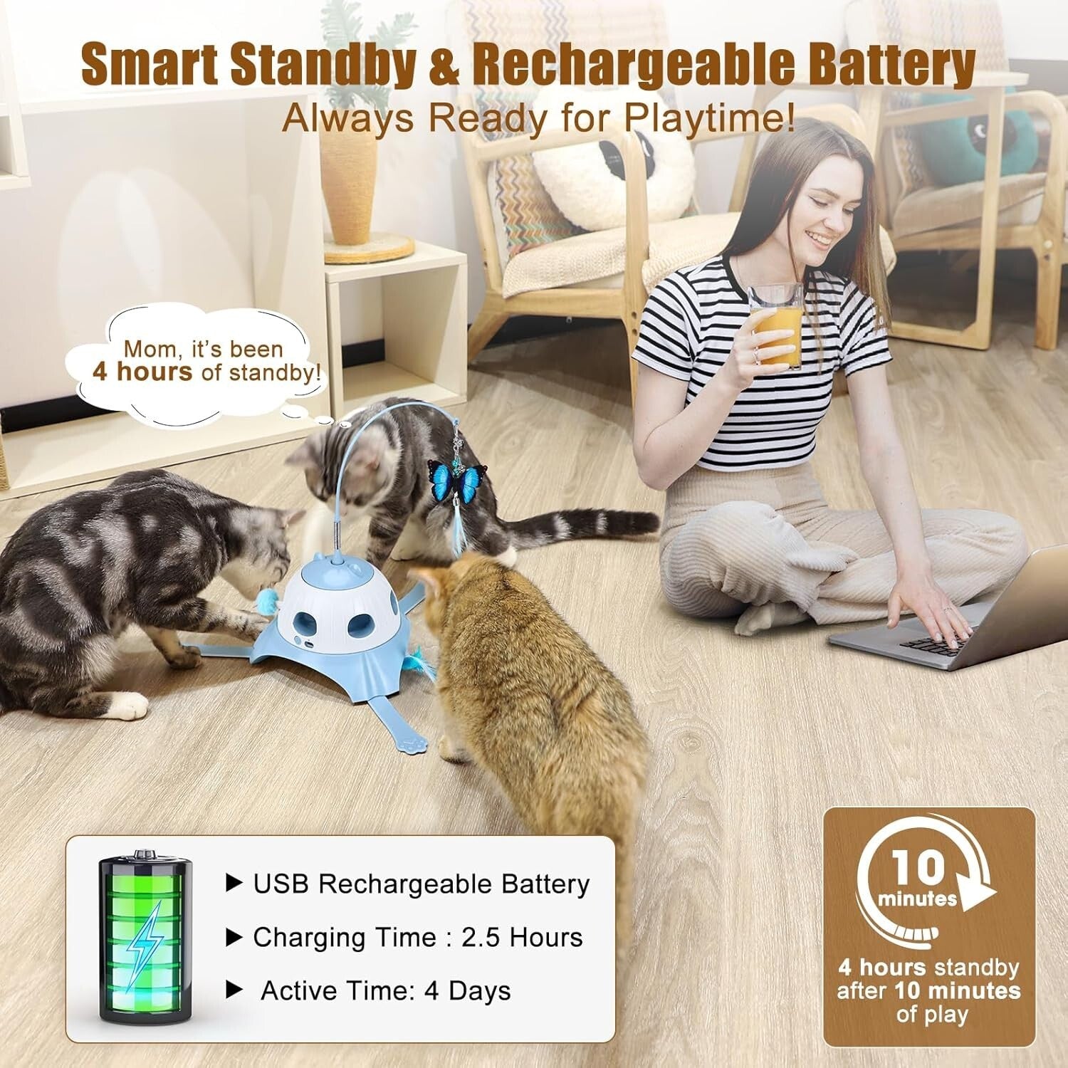 Multi-Cat Friendly Automatic Cat Toy: Whack-a-Mole, Butterfly, Feather Action