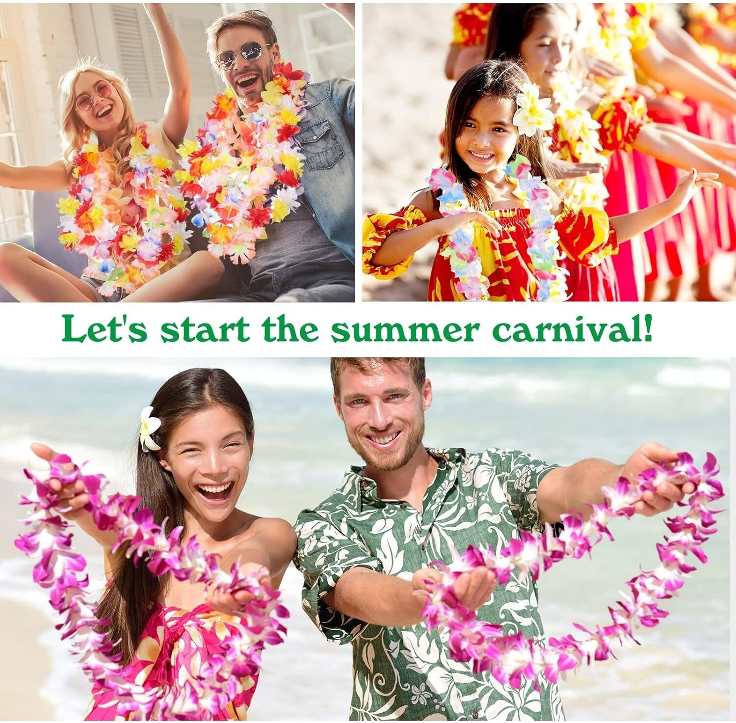 Vibrant 200 PCS Flower Lei Necklaces for Hawaiian Luau Parties & Beach Events