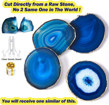 Load image into Gallery viewer, Natural Blue Agate Drink Coasters Set of 4 with Gold Rim - Perfect Gift Choice