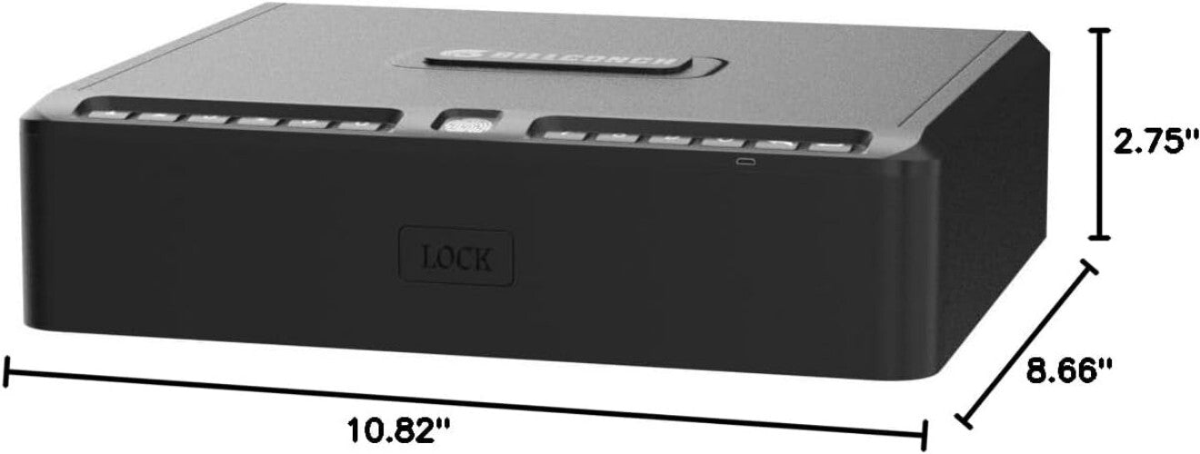 Durable Carbon Steel Gun Safe - Biometric, USB Charge, LED - 10.82"x8.66"x2.75"