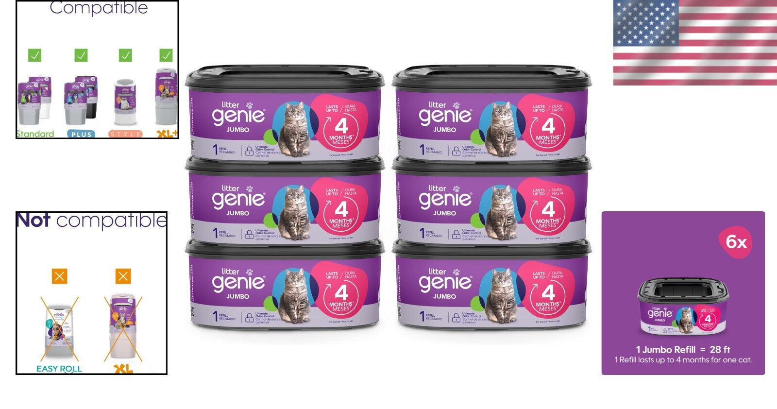 Long-Lasting Cat Litter Trash Bags - Jumbo 6-Pack | Odor Control & Eco-Friendly