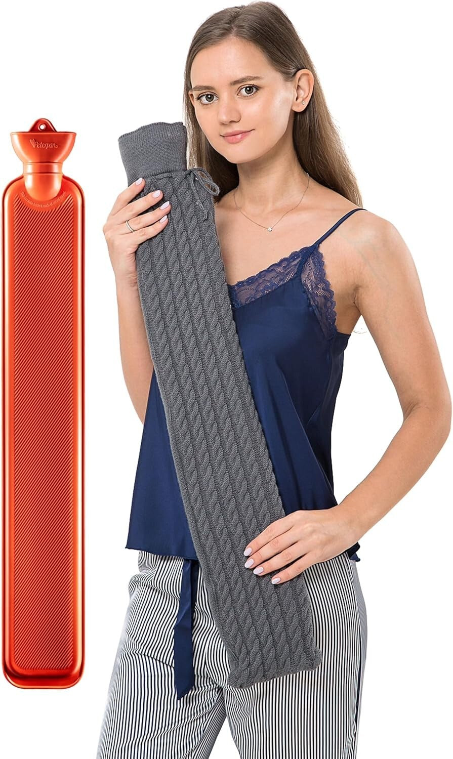 Eco-Friendly Large Capacity Hot Water Bottle with Cable-Knit Cover – Pain Relief