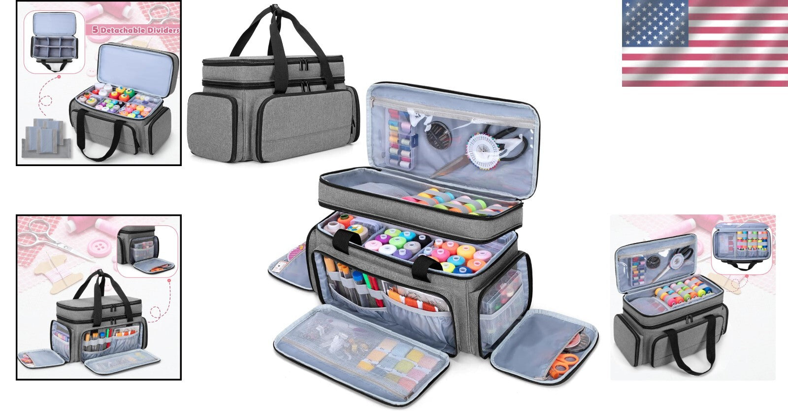 Durable Sewing Storage Bag with 5 Adjustable Dividers - Perfect for Supplies