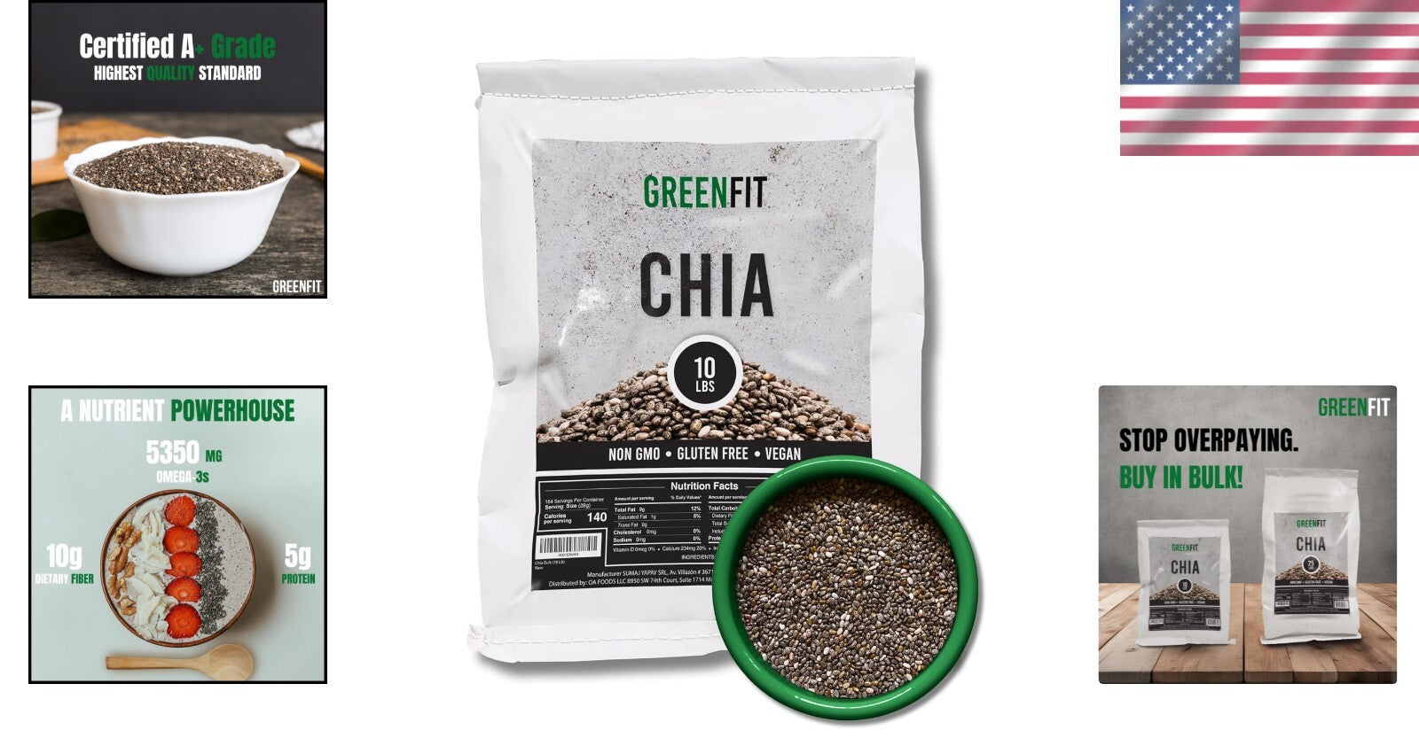 Cost-Effective 10Lbs Non-GMO Chia Seeds - Nutrient-Rich Gluten-Free Super Food