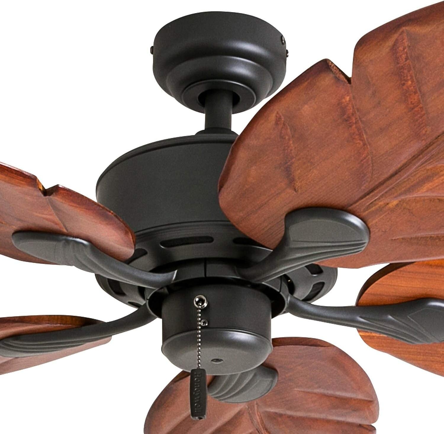 Elegant 52" Pull Chain Ceiling Fan with Reversible Airflow - Hand-Carved Design
