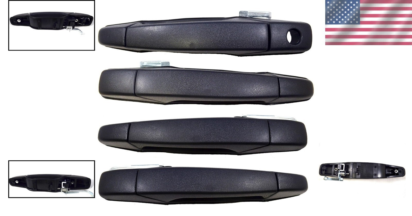 Complete Textured Black Door Handle Set - Front and Rear Left/Right Included