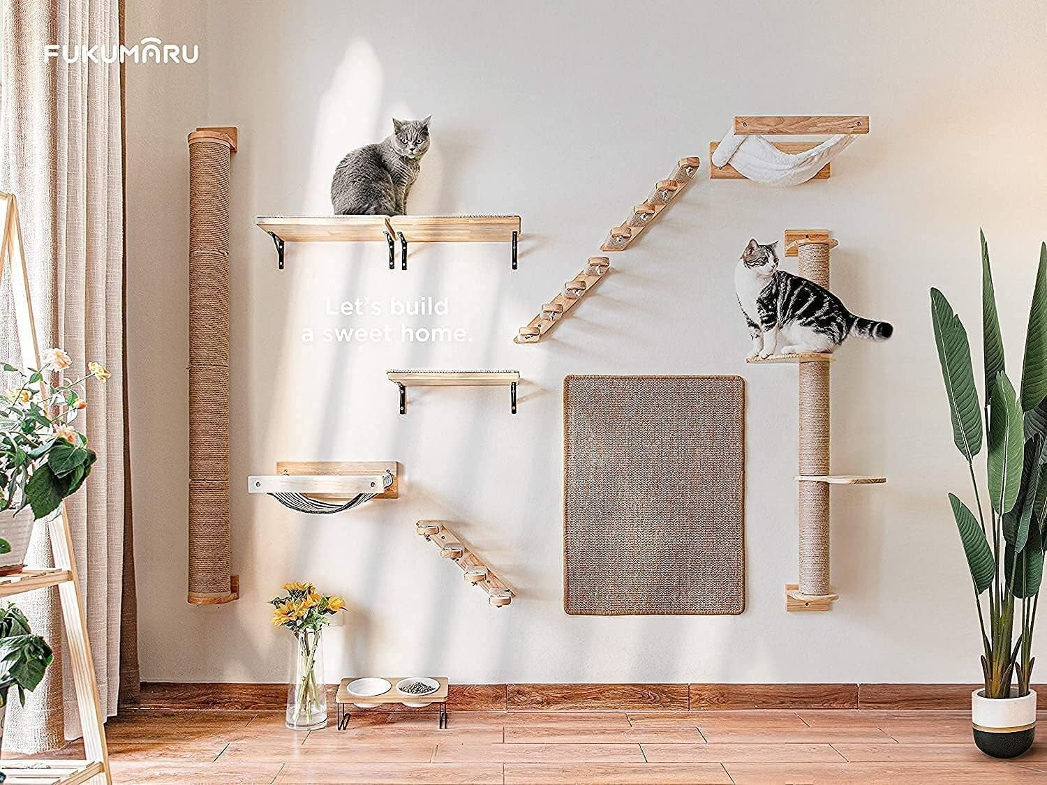 Stylish 36.6 Inch Cat Furniture: Wall-Mounted Tree with Scratchers & Hammock