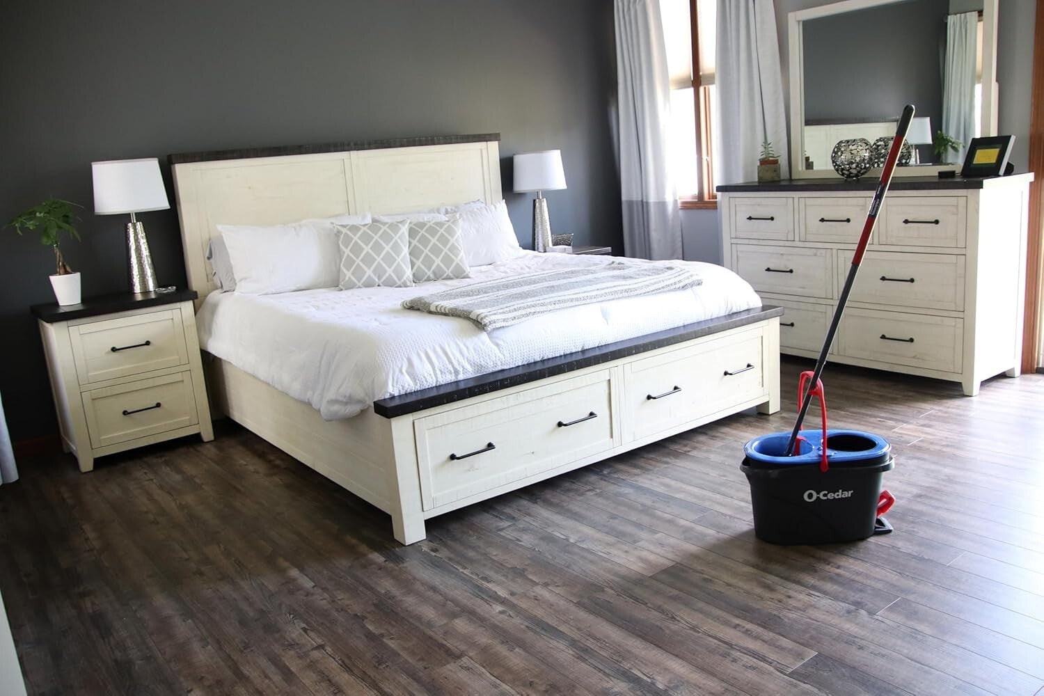 RinseClean Spin Mop System with Dual-Chamber Bucket & 2 Extra Microfiber Heads