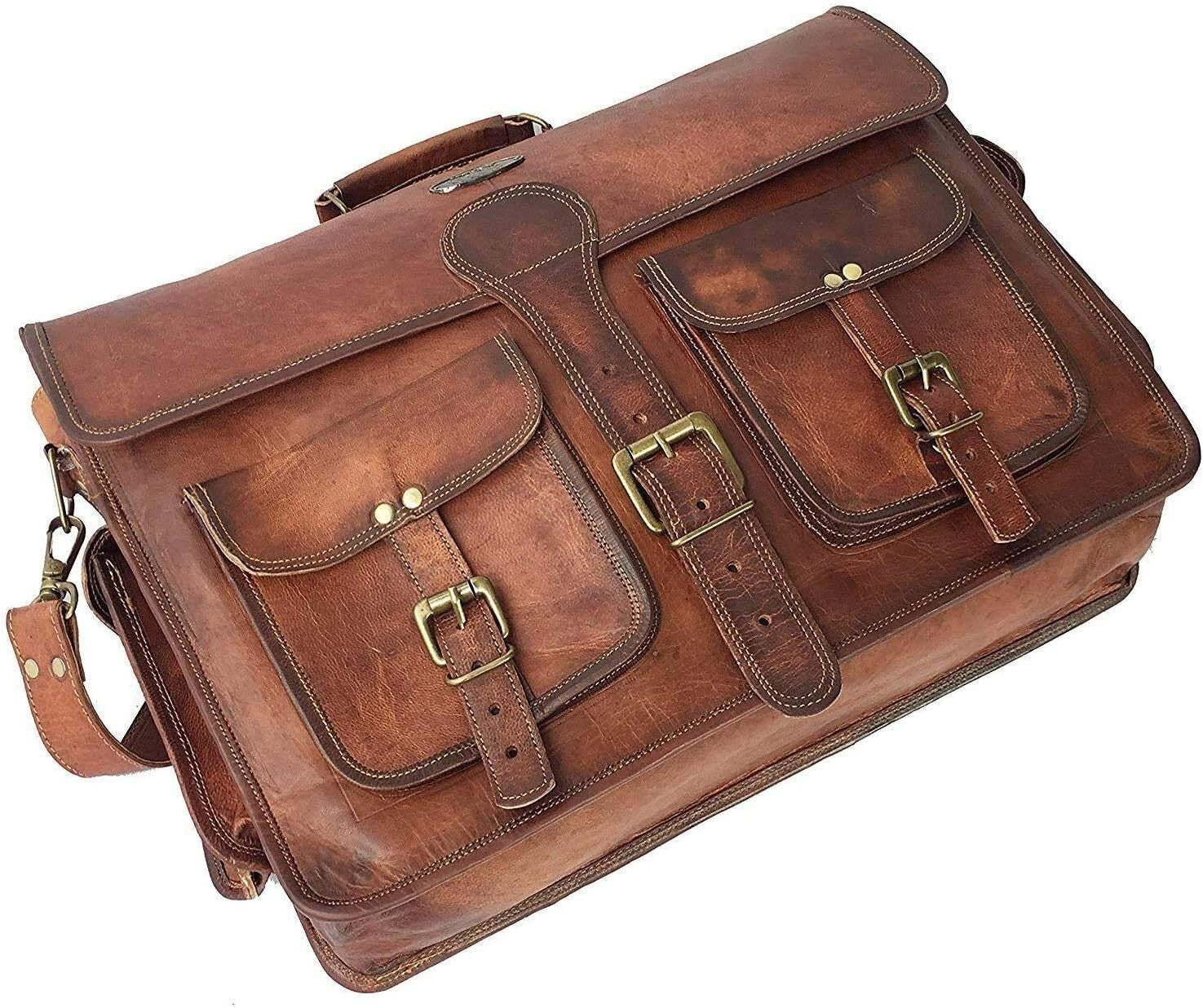 Crafted Leather Laptop Messenger with Vintage Appeal - 16 Inch Multi-Purpose Bag