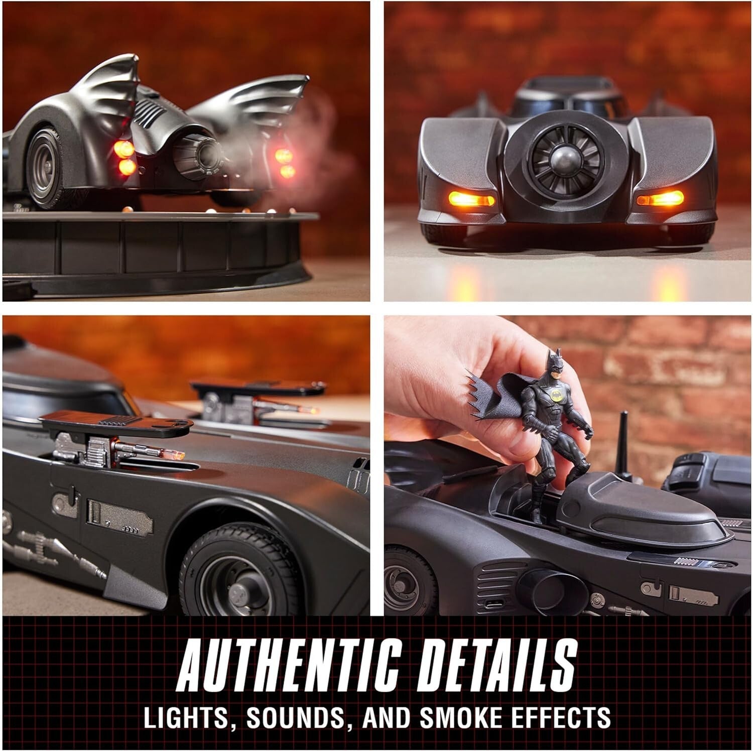 Dynamic 1989 Batmobile RC with Light-Up Features & Rotating Batcave Display Base