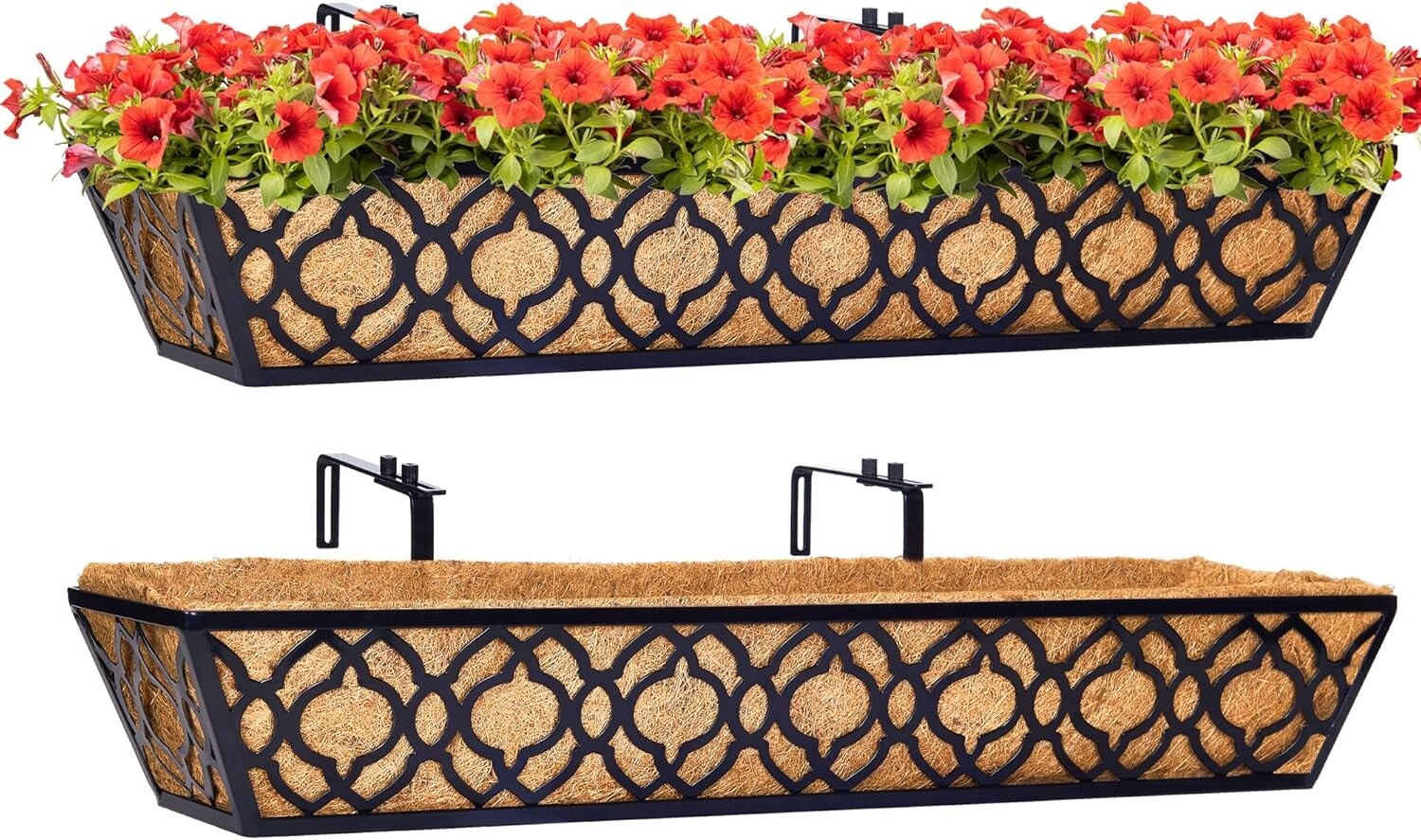 Elegant Black Metal 30-Inch Flower Planters - Complete 2pcs Set with Coco Liners