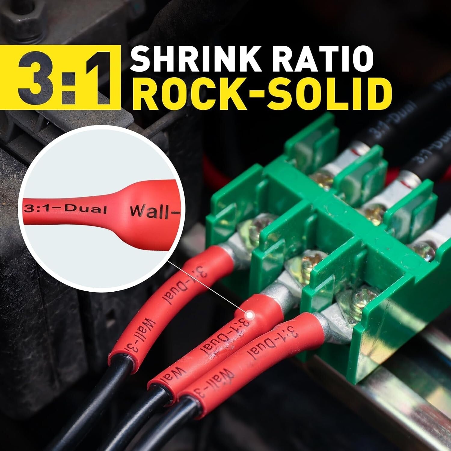 Adhesive-Lined 3:1 Shrink Ratio Tubing, 65FT Durable Black Heat Shrink Roll