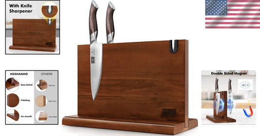 Luxe Acacia Wood Double-Sided Knife Block - Organize Your Kitchen Effortlessly