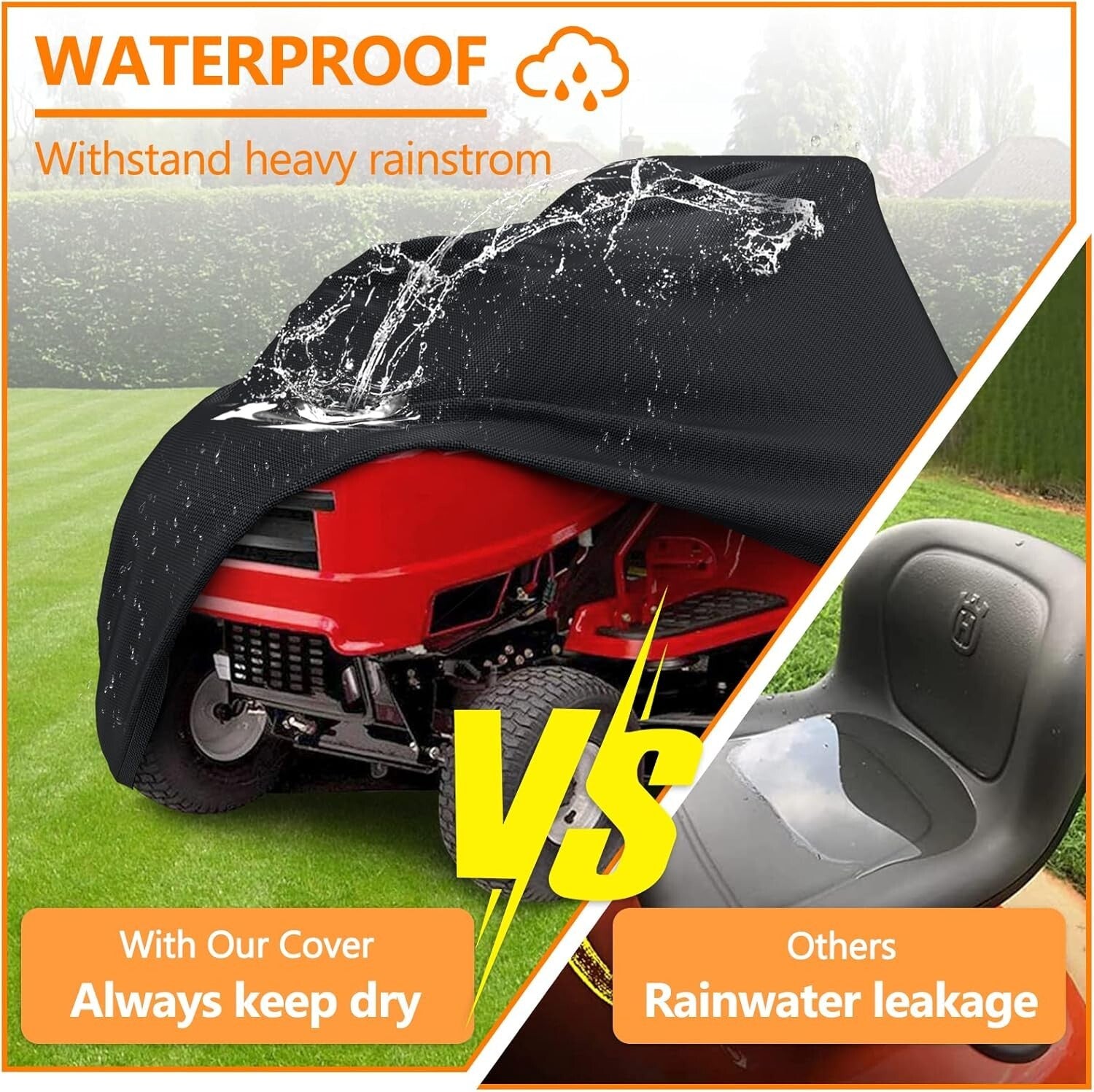 Durable 500D Oxford Fabric Lawn Mower Cover with UV Protection & Drawstring Fit