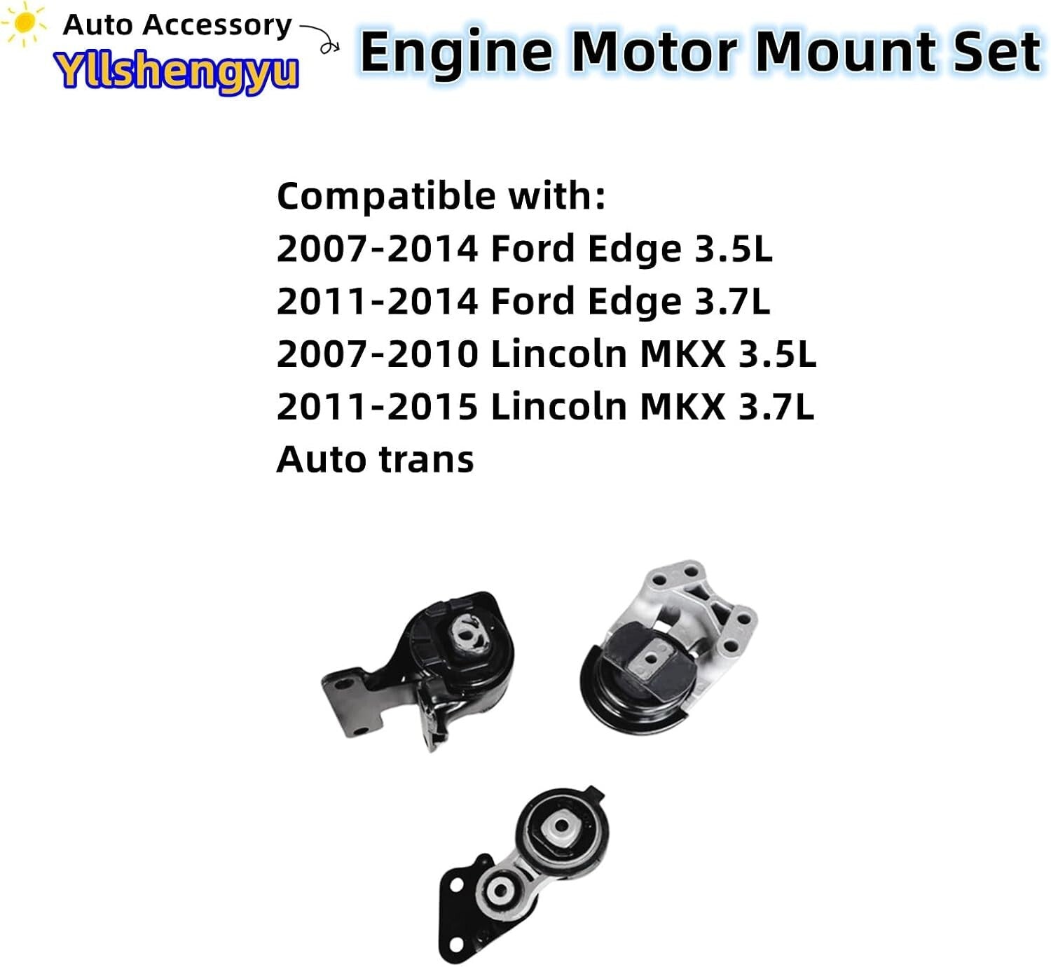 Durable Engine Mount Set for 2007-2015 Lincoln MKX & Edge - No Noise Vibration