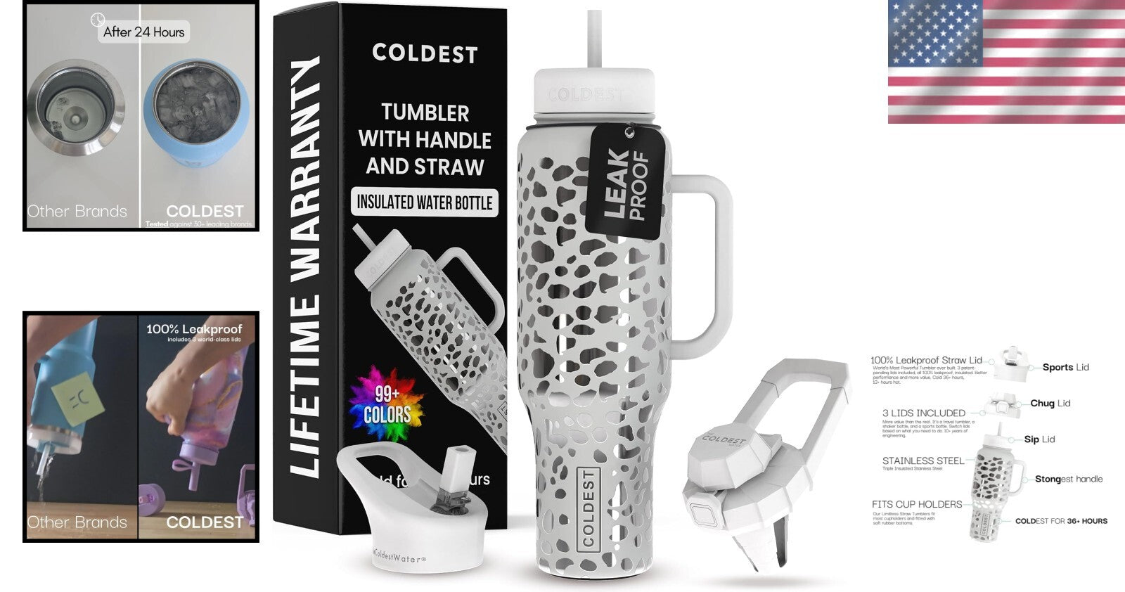 46oz Coldest Leak-Proof Insulated Tumbler - Stylish Silver Leopard Design