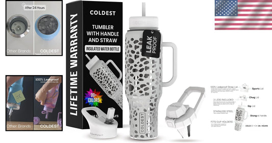 46oz Coldest Leak-Proof Insulated Tumbler - Stylish Silver Leopard Design