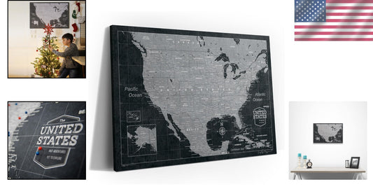 24" x 16" Modern Slate Travel Map Board with Push Pins - Handmade in Ohio