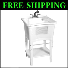 Load image into Gallery viewer, 24" D x 24" W Deep Utility Sink with Pull-Out Faucet &amp; Integrated Scrub Board