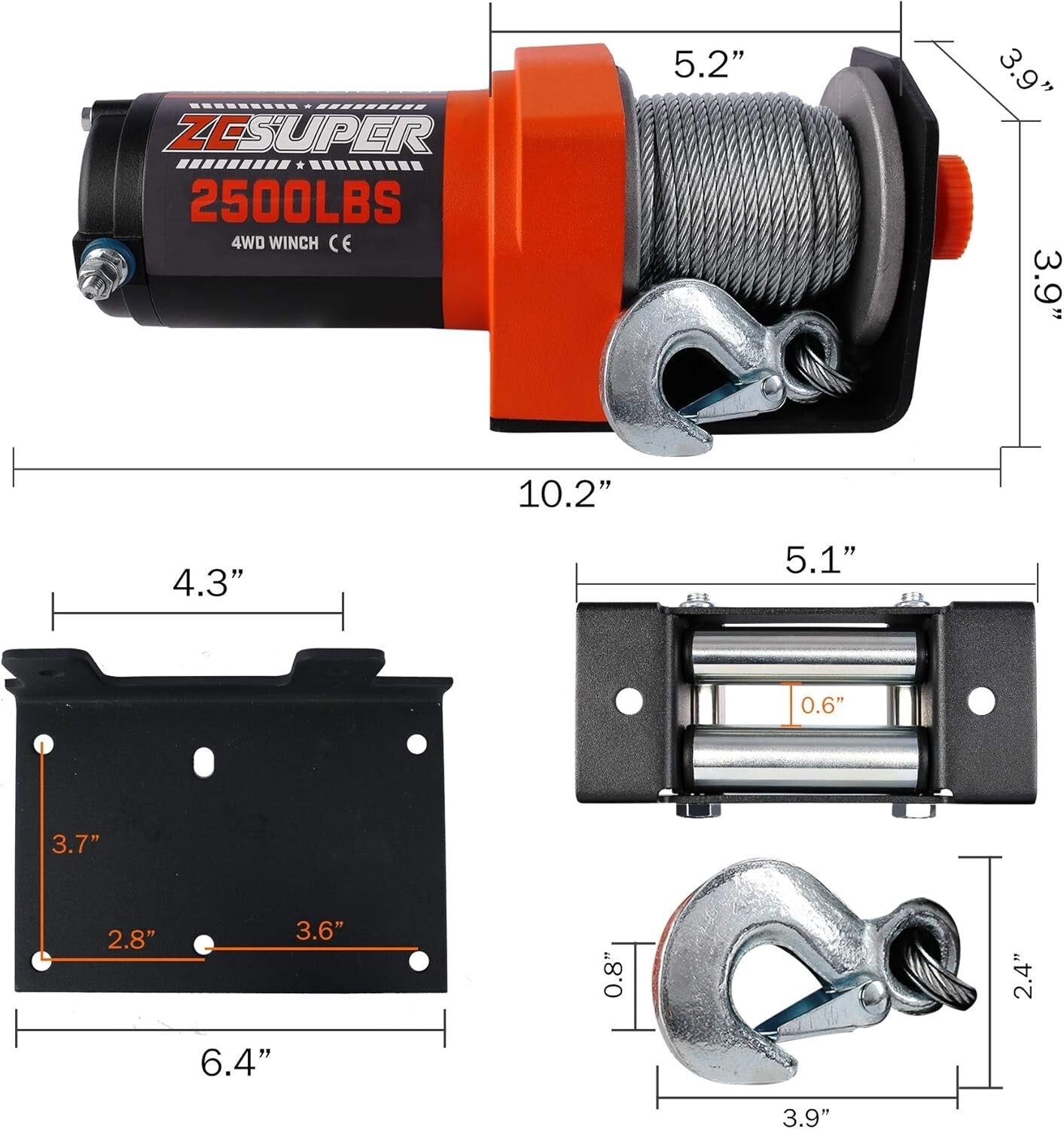 Compact 2500 lb Electric Winch with Steel Cable - Perfect for Boats & Trailers