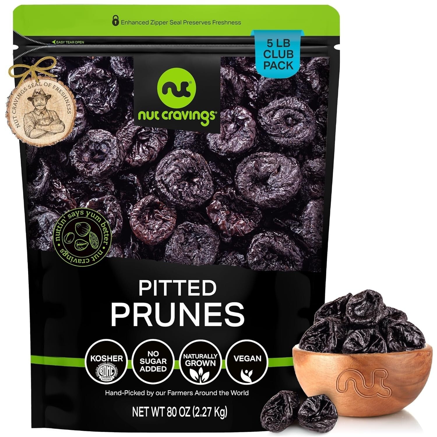 Fresh Dried Pitted Prunes - Unsweetened & Nutritious 80oz Resealable Bag