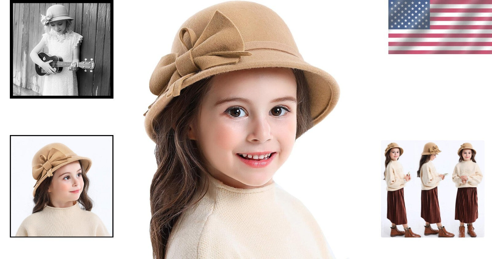 Adorable Girls 100% Wool Bucket Hat with Bowknot - Stylish Winter Fedora