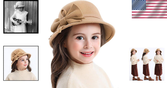 Adorable Girls 100% Wool Bucket Hat with Bowknot - Stylish Winter Fedora