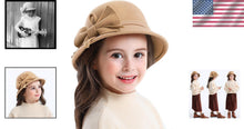 Load image into Gallery viewer, Adorable Girls 100% Wool Bucket Hat with Bowknot - Stylish Winter Fedora