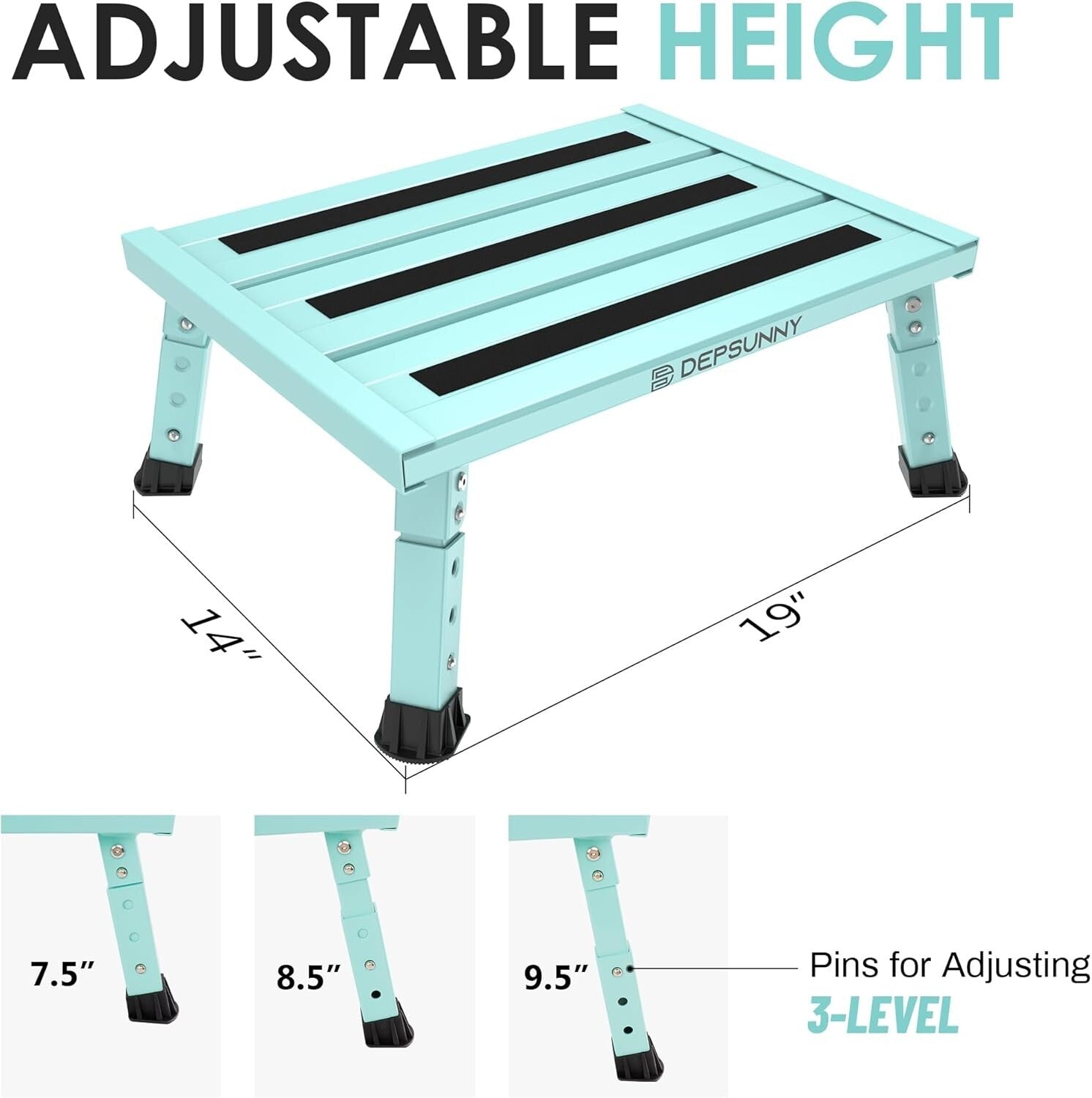 Adjustable Height Aluminum RV Step Stool - Supports 1,000 lbs, Non-Slip Design