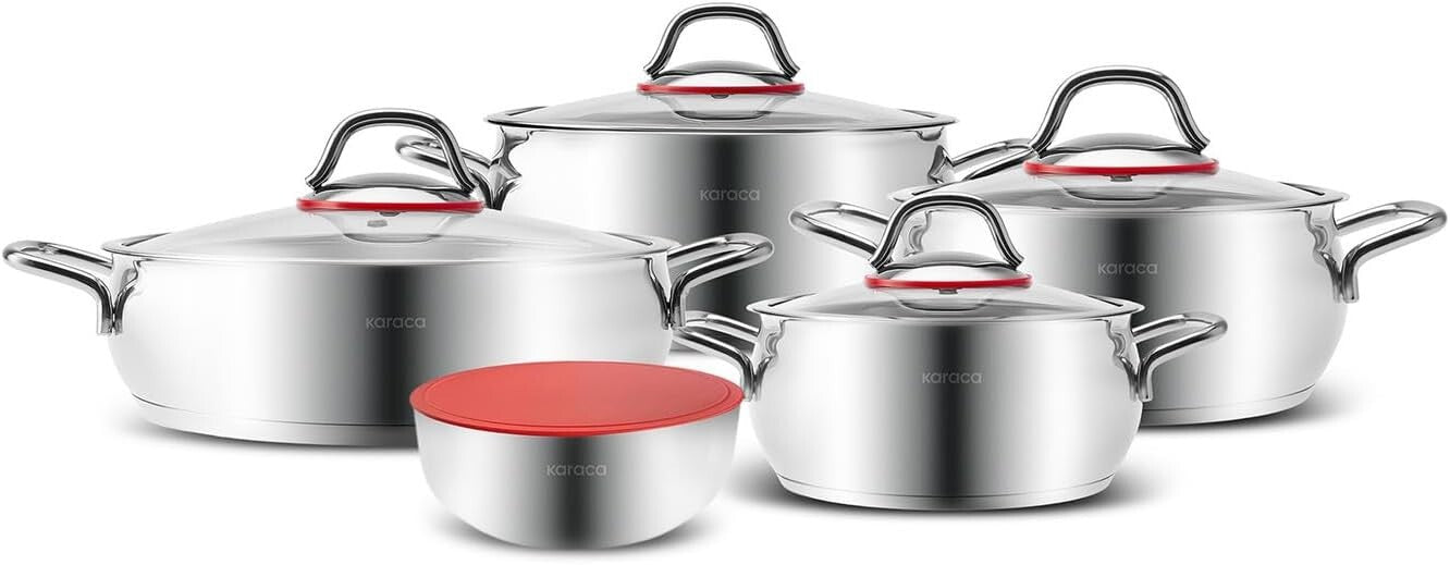 Durable 10-Piece Stainless Steel Cookware Set - Pot, Deep Pot, Casserole & More