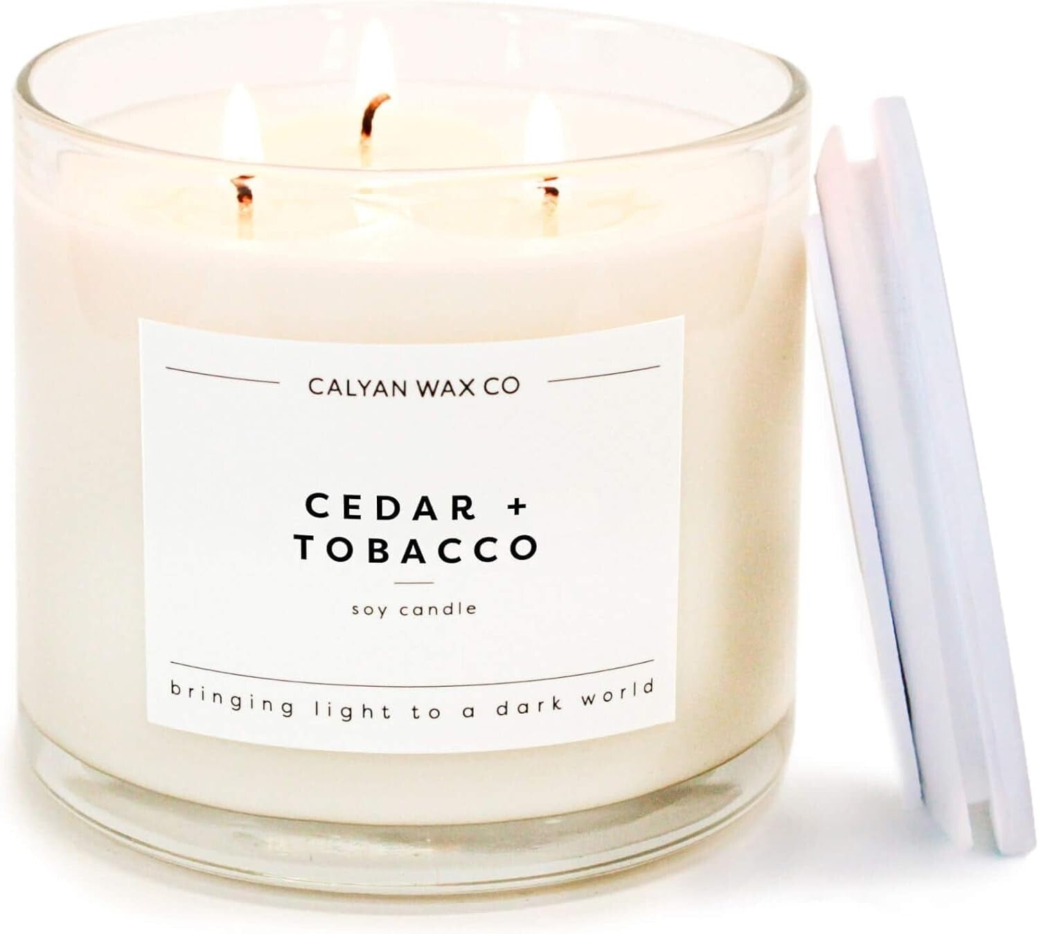 Classic 3-Wick Cedar Tobacco Candle in Glass Jar - 43 Hour Burn, Gift-Ready