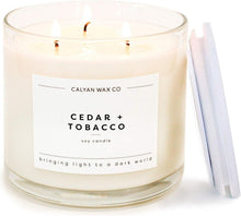Load image into Gallery viewer, Classic 3-Wick Cedar Tobacco Candle in Glass Jar - 43 Hour Burn, Gift-Ready