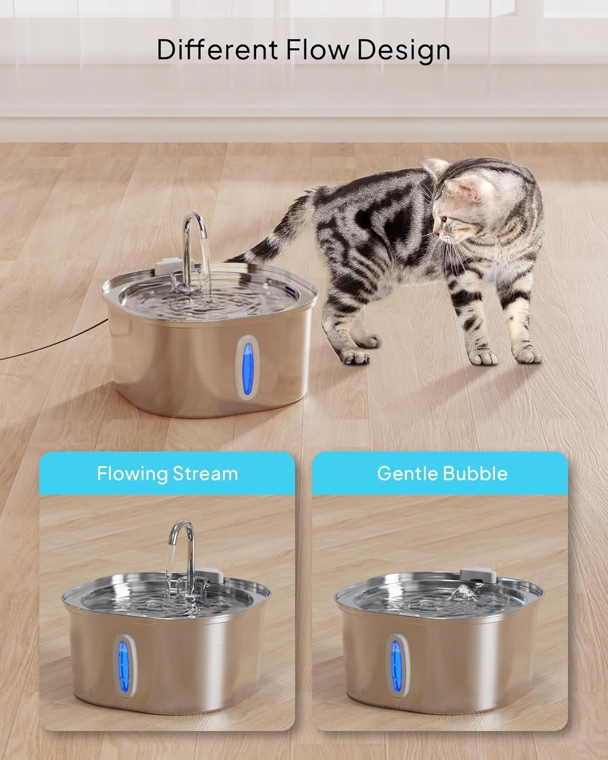 3.2L Stainless Steel Cat Water Fountain with Double Filtration - Quiet & Durable