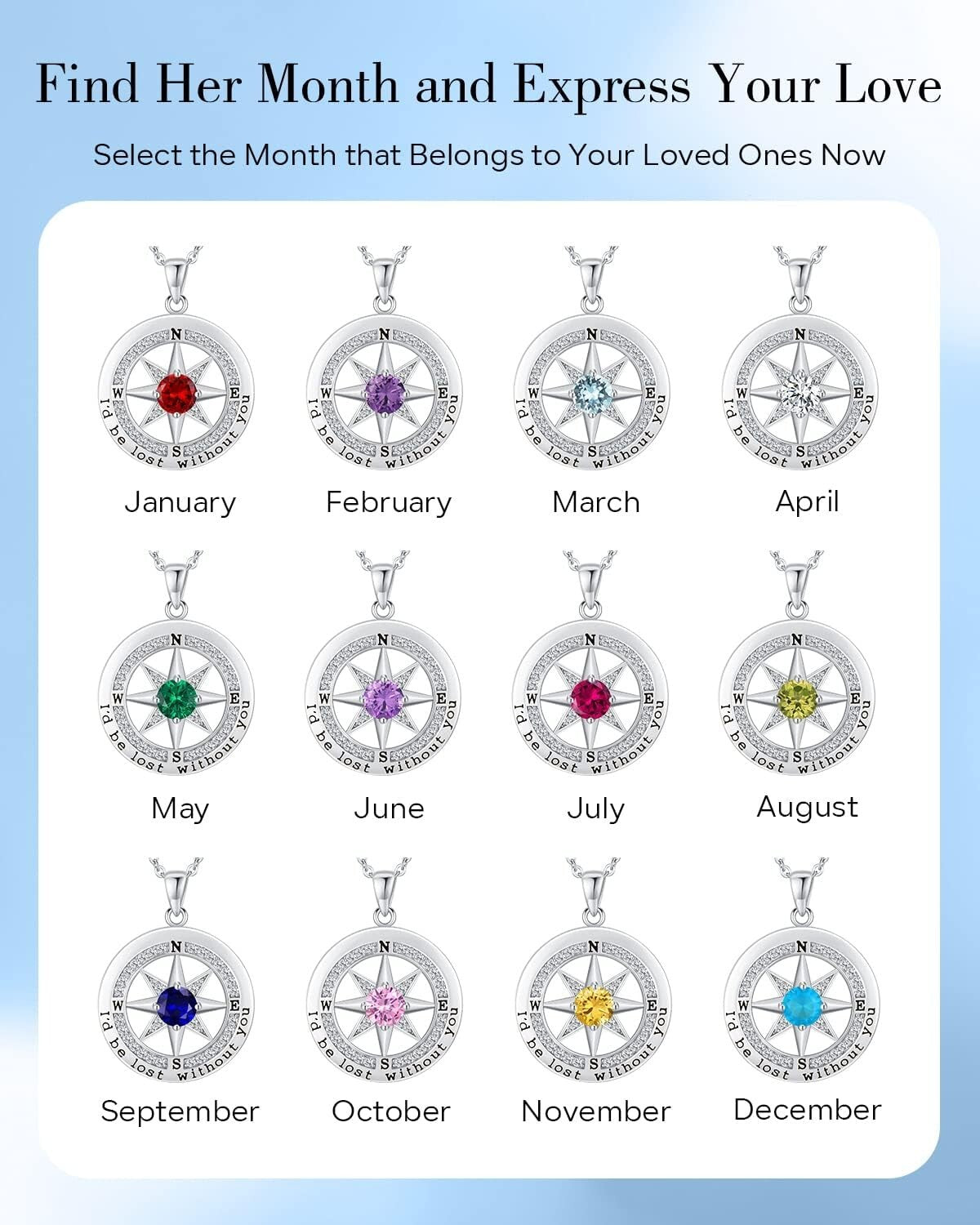 Sterling Silver Compass Necklace with Cubic Zirconia - Perfect Gift for Her