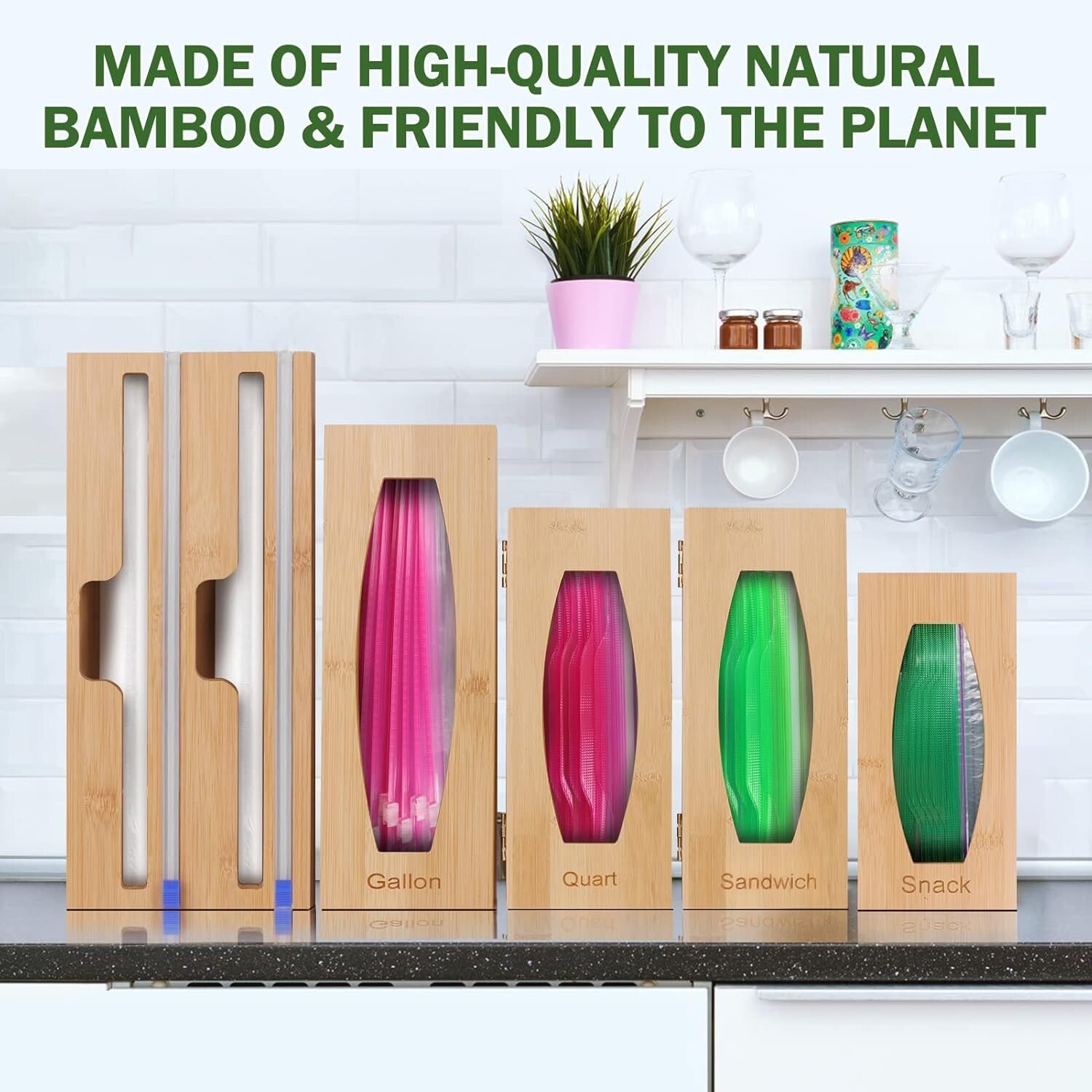 Elegant 5-In-1 Kitchen Drawer Organizer with Bamboo and Plastic Wrap Holder