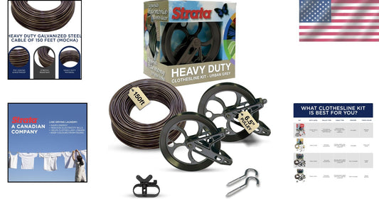 150ft Aged Bronze Heavy-Duty Clothesline with Rust-Resistant Pulleys & Hooks