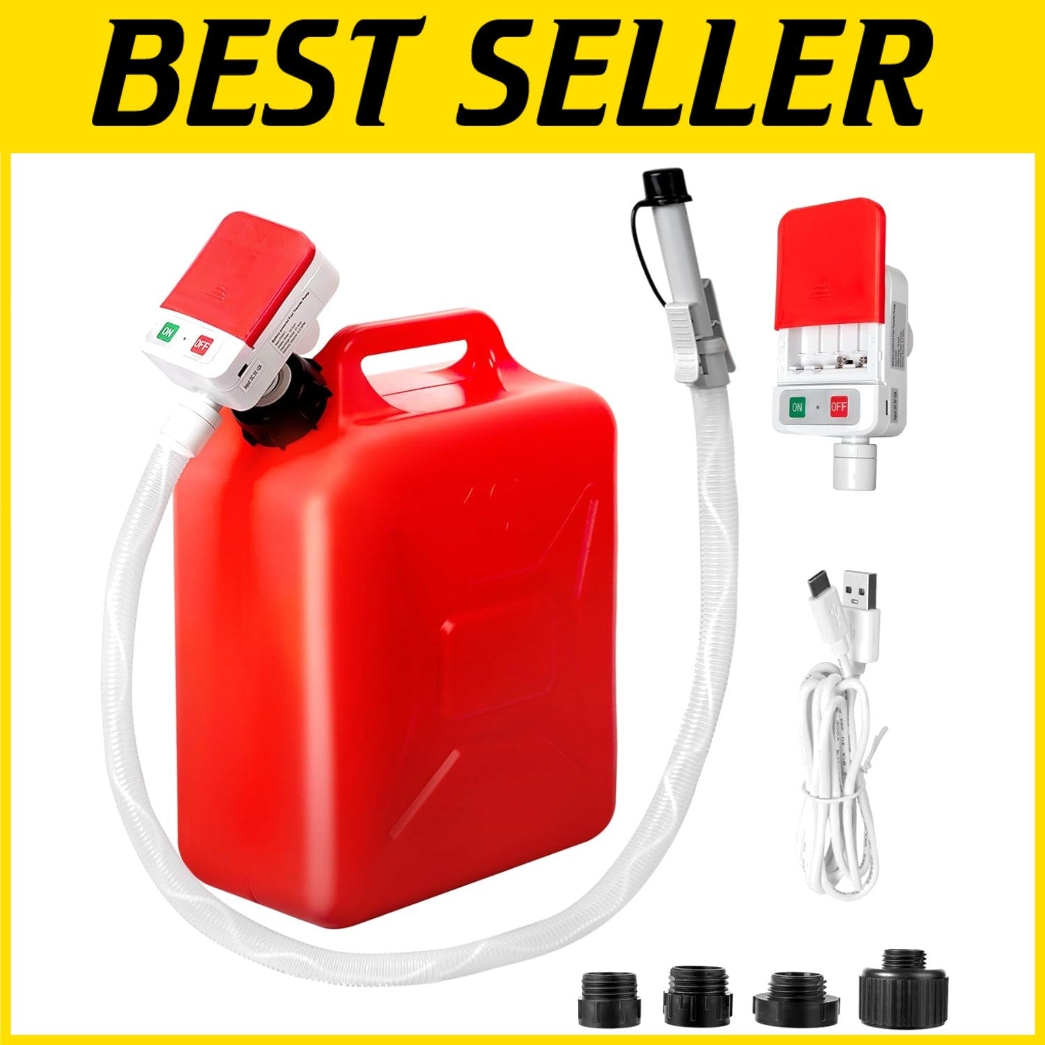 Fast & Safe Portable Gas Can Pump - 3.2 GPM, Battery/USB Powered with 4 Adapters