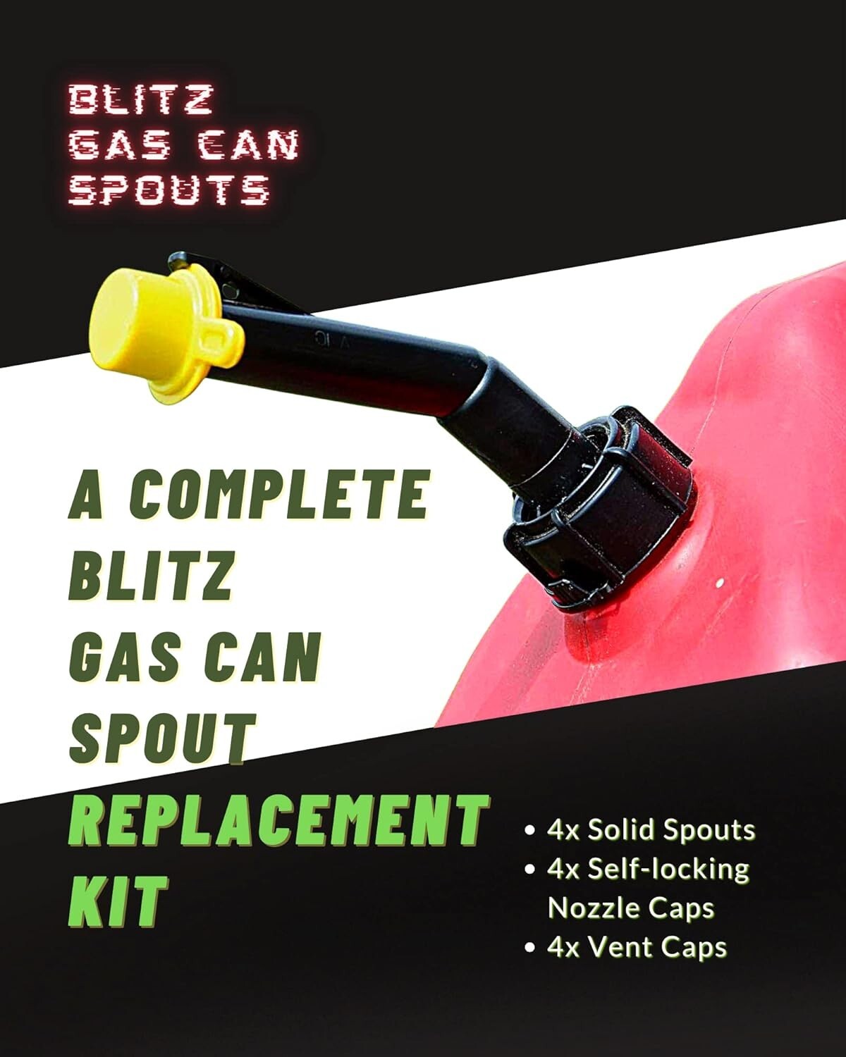 Easy Pour Gas Can Spout Replacement Set - 4 Nozzles & Vent Caps Included
