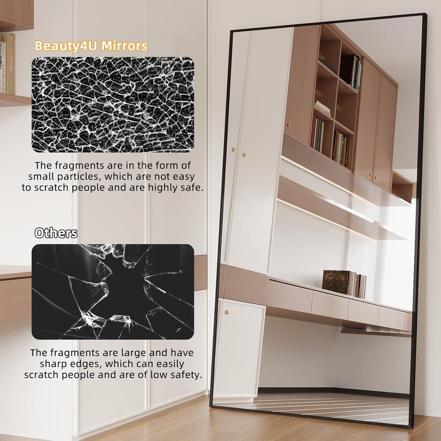 Stunning 76" x 37" Tempered Glass Full Length Mirror with Durable Aluminum Frame