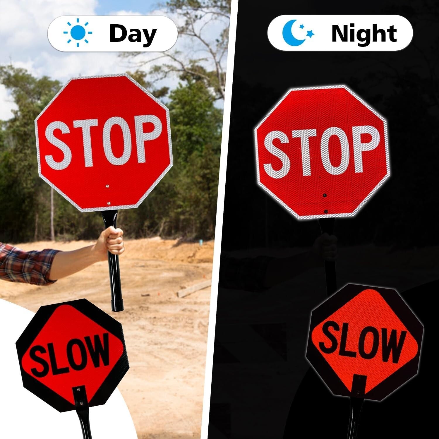 Reflective Aluminum Stop Slow Sign - 13x13 Inches, 4-Pack for Traffic Control