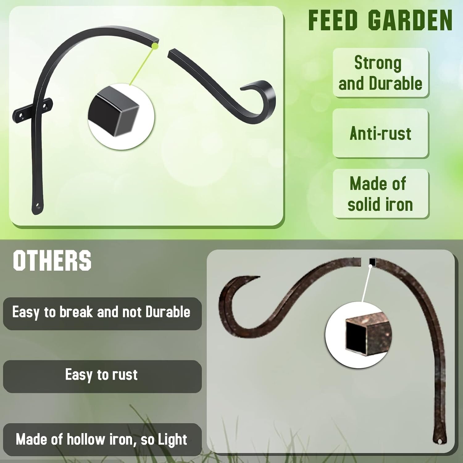 18-Inch Heavy-Duty Metal Plant Brackets - Perfect for Bird Feeders & Lanterns