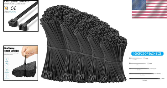 5000 Pack Black Zip Ties in Assorted Sizes for Home & Workshop Organization