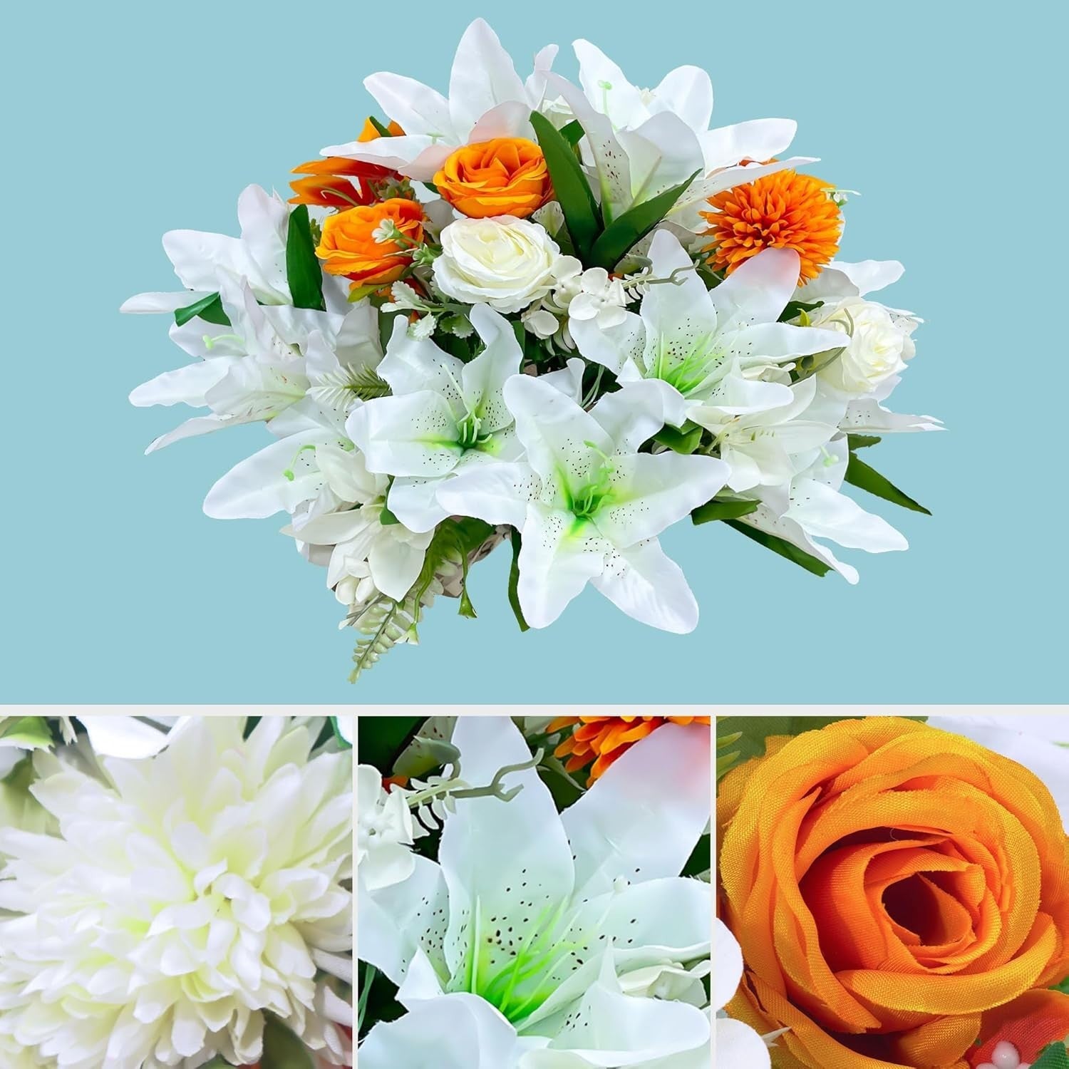 Elegant Silk Rose and Lily Bouquets for Headstone Decoration – Lasting Tribute