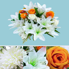 Load image into Gallery viewer, Elegant Silk Rose and Lily Bouquets for Headstone Decoration – Lasting Tribute