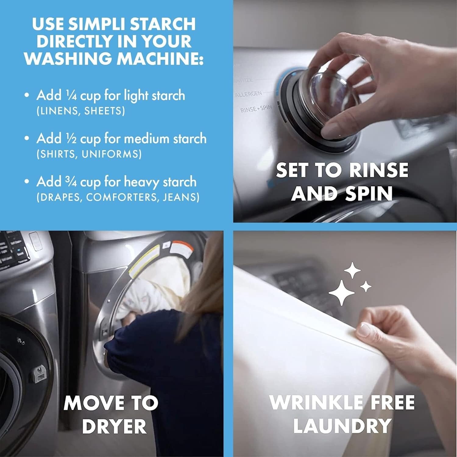 Unscented Dry Starch Concentrate for Laundry & Crafts - Chemical-Free 8oz